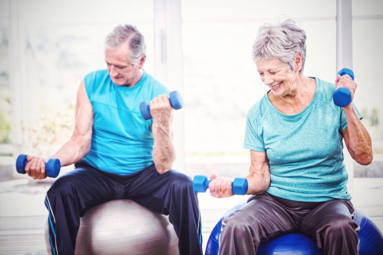 two old people working out